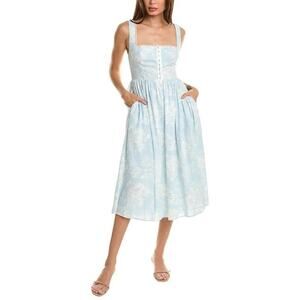 O.P.T Blue and White Effie linen blend dress